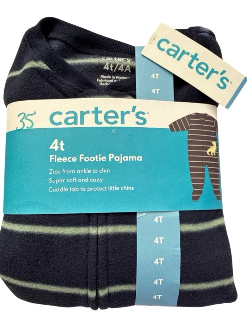 Carter's Boys One-Piece Fleece Zipper Long Sleeve Footie Pajama-Size 4T